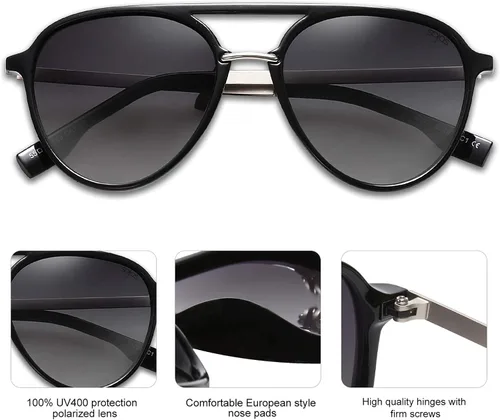 Vista 3 de SOJOS Retro Aviator Polarized Sunglasses for Women Men Double Bridge Ladies Shades SJ2078