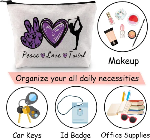 Vista 7 de JXGZSO Baton Twirling Gift Peace Love Twirl Bolsa de cosméticos Baton Regalos para mujeres Baton Gymnast Bolsa de maquillaje Regalo para amantes