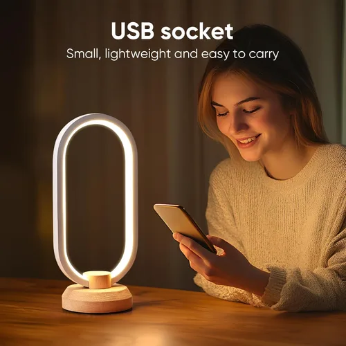 Vista 3 de LONRISWAY Lámpara de escritorio moderna lámpara de mesa de madera LED, luz de noche de noche de noche, iluminación LED regulable, decoración
