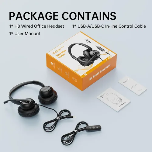 Vista 9 de EKSA H8 - Auriculares USB con micrófono para trabajo, auriculares estéreo con cable para computadora con cancelación de ruido, controles en línea