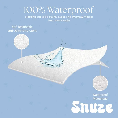 Vista 5 de Snuze Protector de colchón de rizo suave, tamaño individual, funda impermeable, suave, transpirable, lavable a máquina, se adapta a colchones
