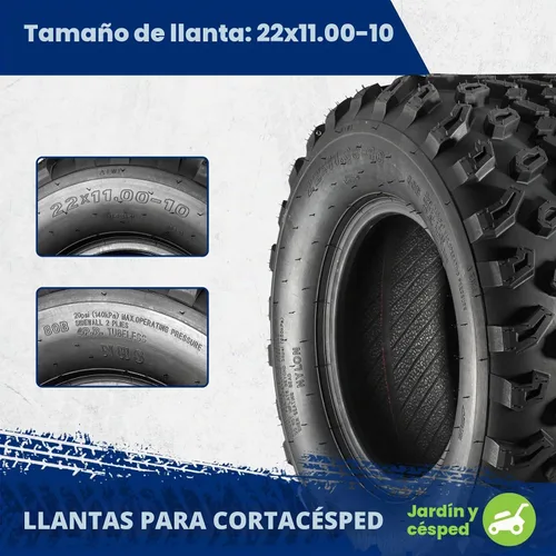 Vista 2 de MaxAuto Neumático para cortacésped de 22 x 11-10, carrito de golf All Trail UTV, ATV P334, 4 capas, juego de 2