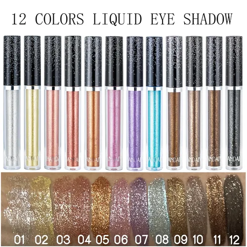Vista 2 de Sombras de ojos con purpurina, sombras de ojos líquidas, metales de larga duración, plata brillante, dorado, sombras de ojos coloridas con purpurina