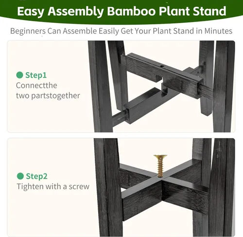 Vista 3 de Soporte ajustable de bambú para plantas de interior, estante moderno para flores con compatibilidad de maceta de 8 a 12 pulgadas, diseño de esquina