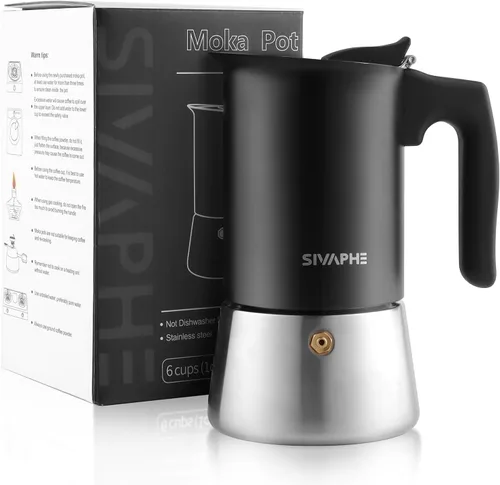 Vista 9 de Sivaphe - Cafetera espresso para estufa de acero inoxidable, capacidad de 9 tazas, olla moca de 450 ml, cafetera con filtro de acero y junta de 9