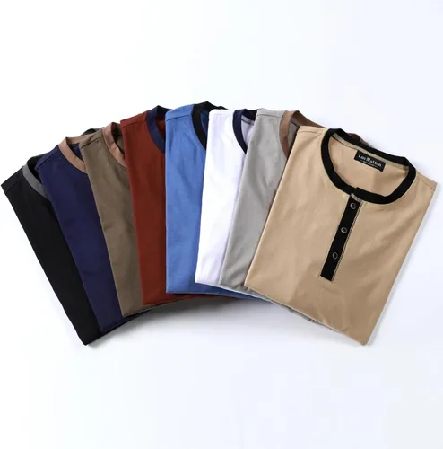 Vista 7 de LucMatton Camiseta de manga larga para hombre, ajuste entallado, elástica, estilo Henley, casual, con solapa de 3 botones