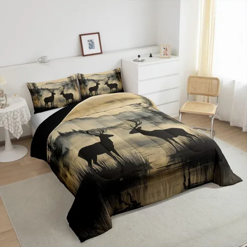 Vista 3 de Erosebridal Juego de edredón rústico de ciervos para niños, adolescentes y adultos, juego de ropa de cama tamaño individual con temática de caza