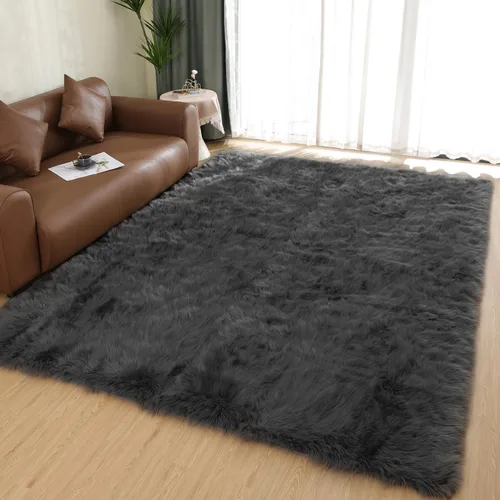 Vista 31 de Latepis - Alfombra rectangular de piel sintética tipo lana de oveja suave y esponjosa de estilo bohemio para sala de estar, dormitorio y residencias