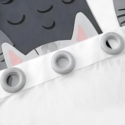 Vista 6 de Feelyou Cortinas de ventana de gatos grises y blancos, cortinas de ventana con patrón de mascotas para dormitorio, sala de estar para niños, niñas