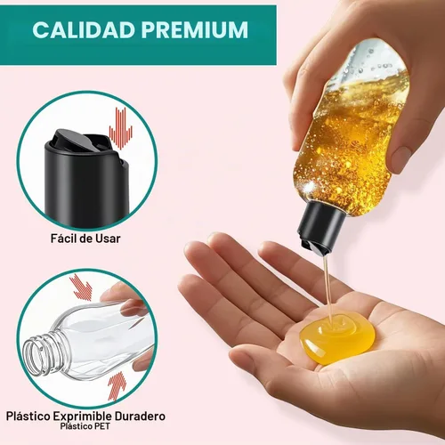Vista 3 de 3 botellas de viaje recargables de plástico transparente de 16 onzas con tapas superiores de disco negro Squeeze Empty Shampoo Bottles, For