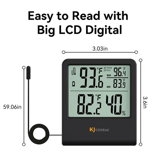 Vista 3 de Termómetro Digital Interior y Exterior con Cable, Monitor de Temperatura Interior y Exterior con Registro de Mínimo/Máximo y Sensor de Sonda