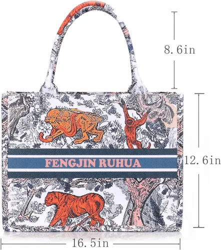 Vista 4 de FENGJINRUHUA Bolso de mano pintado de lujo grande de moda para mujer, bolsos de hombro de cuero, bordado de capacidad, bolso retro exquisito