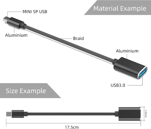Vista 2 de HIEbee Mini USB OTG Cable para Cámaras Digitales - USB A Hembra a Mini USB B Adaptador Macho de 5 pines Cable Trenzado