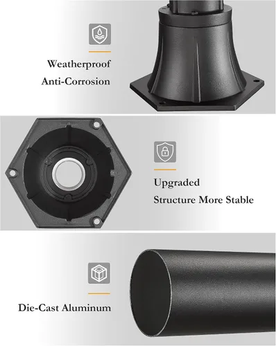 Vista 3 de Lámpara de poste al aire libre con base, accesorios de lámpara de poste exterior HWH, poste de montaje de aluminio negro y base para camino