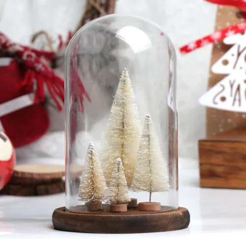 Vista 2 de 8 mini árboles de Navidad, árboles artificiales con base de madera, árboles de Navidad en miniatura de mesa con 4 coronas pequeñas de Navidad