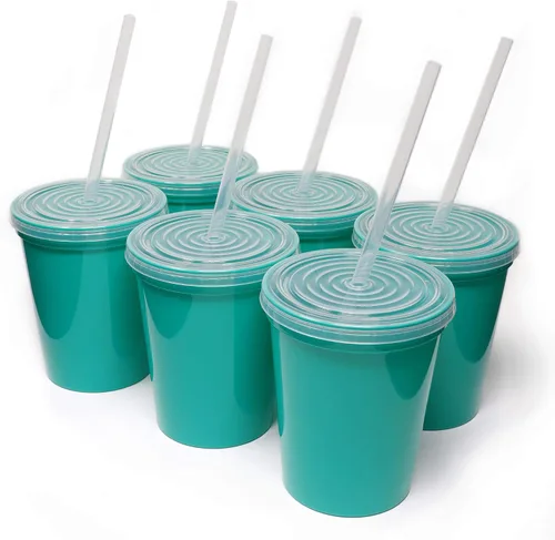 Vista 21 de Rolling Sands - Vasos de plástico reutilizables de 16 onzas con tapas, 6 unidades, hechos en EE. UU.; vasos y tapas de plástico, incluye 6 pajitas