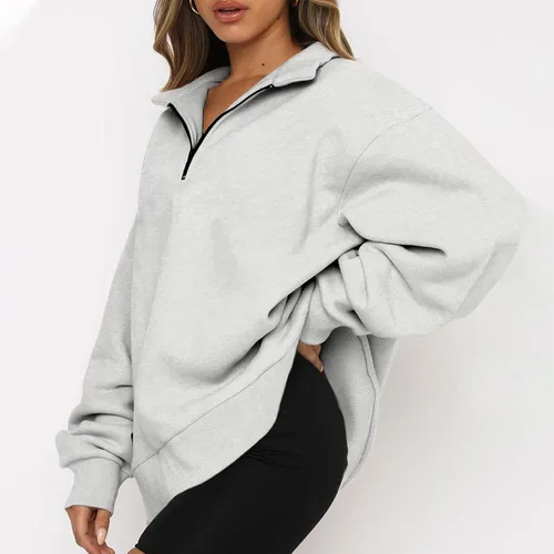 Vista 5 de Ceboyel Sudadera de gran tamaño con cremallera de un cuarto para mujer, sudadera con capucha Y2K para otoño, ropa de moda 2023