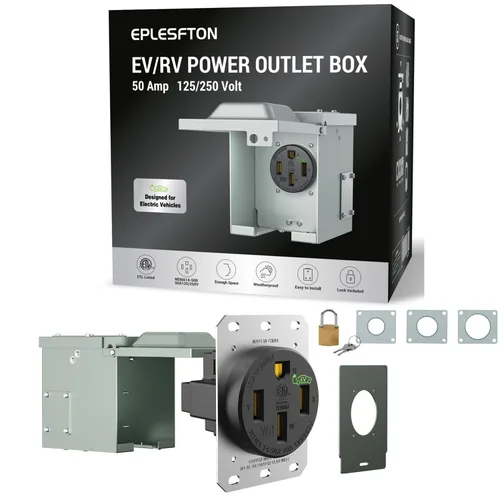 Vista 14 de Toma de corriente NEMA 14-50R de 50 amperios con placa de pared de acero inoxidable: 2.42 pulgadas de diámetro, abrazadera de latón en forma de U