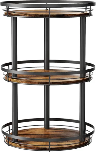 Vista 12 de LAMU Organizador Lazy Susan de Especias de Madera de 10 Pulgadas, Organizador de Especias de 2 Niveles para Gabinete, Encimera, Cocina, Superficie