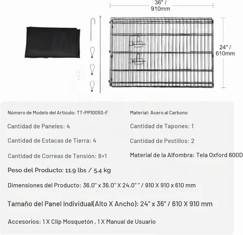 Vista 7 de VEVOR Corralito para perros, 4 paneles de 24 x 36 pulgadas, parque de ejercicio plegable de metal para mascotas, valla para perros para interiores