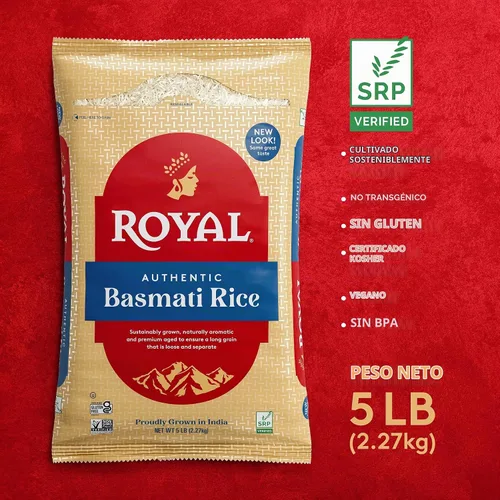Vista 3 de Royal Auténtico arroz basmati blanco de grano largo - (paquete de 2) 5 Perfecto para biryanis, pilafs y curries - Cocina en microondas o en la estufa