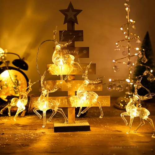 Vista 9 de Enfudid Tira de luces de Navidad con diseño de reno, 10 luces LED de color blanco cálido, funciona con USB, decoraciones de Navidad para regalos