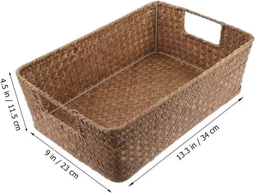 Vista 3 de Uonlytech Cesta de almacenamiento de estante, contenedor de paja, contenedor grande, organizador de escritorio, almacenamiento tejido para Café