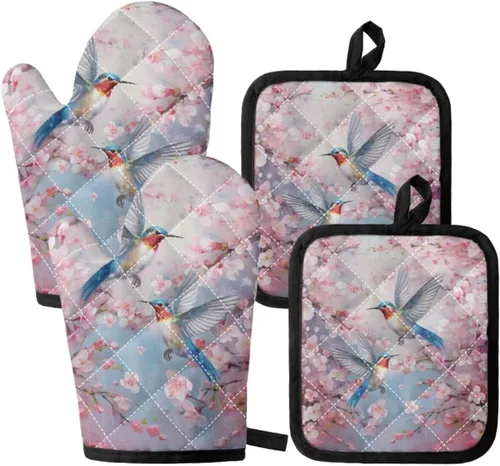 Vista 15 de UNICEU Juego de 4 manoplas de horno personalizadas y soportes para ollas, decoración de cocina, guantes protectores personalizados para hornear