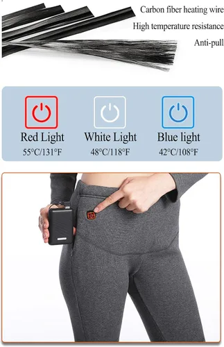 Vista 3 de Conjunto de ropa interior térmica térmica con calefacción USB, pantalones largos eléctricos de manga larga para hombre