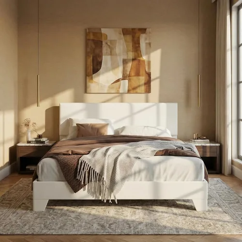 Vista 9 de SHA CERLIN Base de cama tamaño King con cabecera ajustable, plataforma tapizada de piel sintética con listones de madera, base de colchón estable