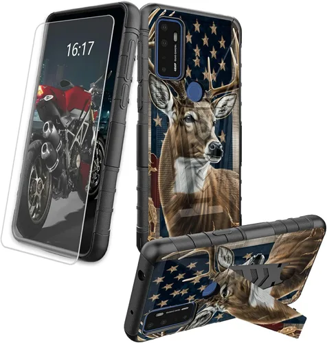 Vista 68 de Funda para AT&T Maestro Max 2021/Cricket Ovation 2 con protector de pantalla de vidrio templado, funda resistente con función atril integrada