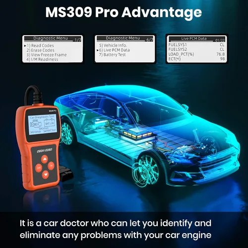 Vista 8 de Acum Escáner OBD2 - Lector de código de motor con reinicio, probador de batería, códigos de error de falla claros, herramienta de diagnóstico