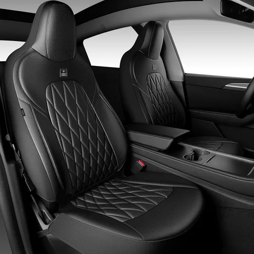 Vista 10 de Car Pass - Juego completo de fundas de asiento de lujo con ribete de cuero sintético, cubiertas de asiento automotrices antideslizantes impermeables