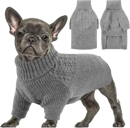 Vista 18 de Queenmore Suéter de invierno para cachorros – Suéter cálido de invierno para perros medianos y medianos, manga larga, cuello alto, azul, XS