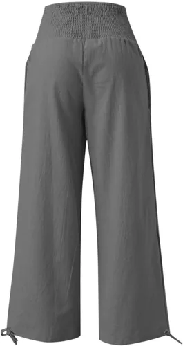 Vista 4 de Cotton Linen Pants Women's Casual Wide Leg Palazzo Pants, Casual High Waisted Palazzo Pants with Pockets