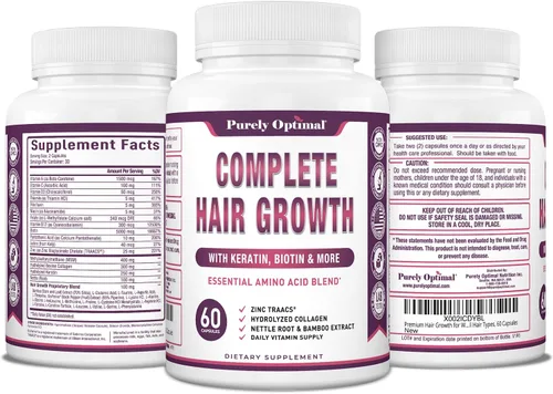 Vista 8 de Purely Optimal Vitaminas para el crecimiento del cabello – Apoya el crecimiento del cabello más grueso, más fuerte, piel y uñas saludables