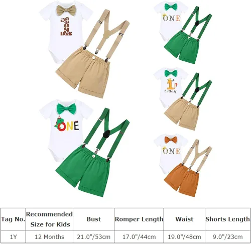 Vista 8 de IWEMEK Disfraz de safari de la selva para el primer cumpleaños de los niños y bebés traje salvaje pantalones cortos tirantes en Y para fotos