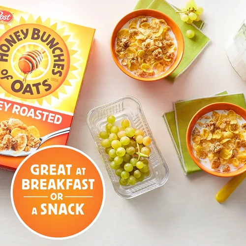 Vista 5 de Honey Bunches of Oats Cereal de desayuno tostado con miel, cereales de avena con miel con racimos de granola, caja de 18 onzas (paquete de 4)