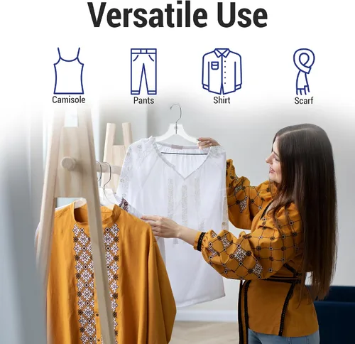 Vista 7 de Paquete de 25 perchas de plástico de 17 pulgadas, perchas transparentes para ropa, plástico resistente, perchas para adultos con ganchos giratorios