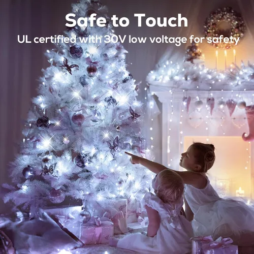 Vista 4 de Luces de Navidad parpadeantes, 600 luces LED de 206 pies para exteriores, impermeables IP65, 8 modos, funciones de temporización y memoria