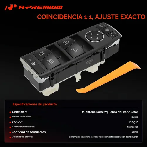 Vista 3 de A-Premium Interruptor de elevalunas eléctrico delantero izquierdo del lado Compatible con Mercedes-Benz C230, C250, C300, C350, C63 AMG, E350, E400
