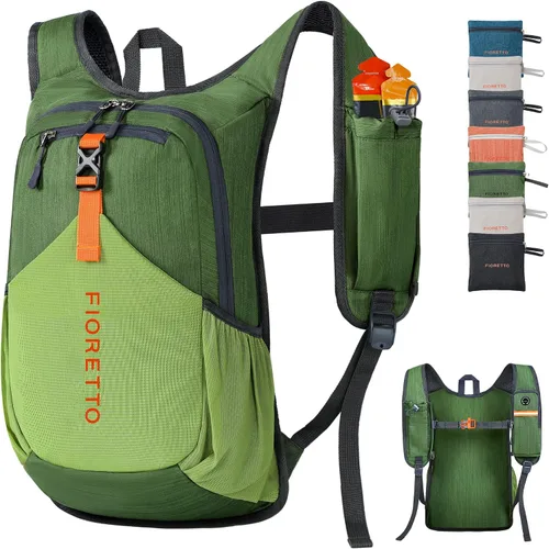 Vista 15 de FIORETTO Mochila de 15L para senderismo para mujeres y hombres, mochila mini plegable, mochila ligera pequeña para acampar, viajar, actividades al