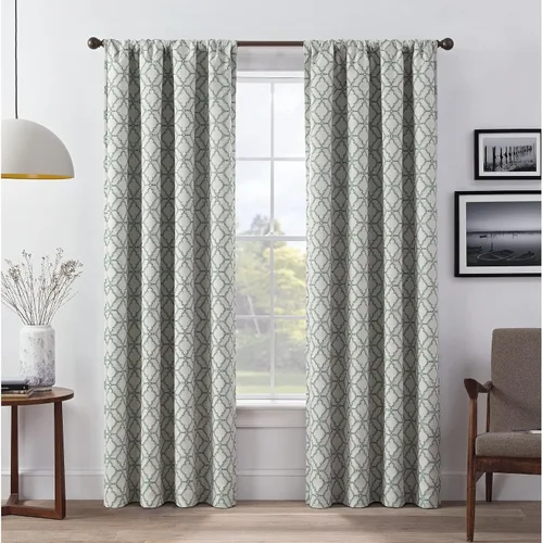Vista 9 de Eclipse Lollie Total Privacy - Cortinas opacas con bolsillo para barra, diseño de enrejado (2 paneles), 52 x 84 pulgadas, color gris