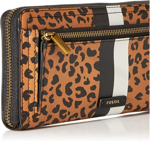 Vista 3 de Fossil Logan RFID - Cartera de piel con cierre para mujer con correa de muñeca