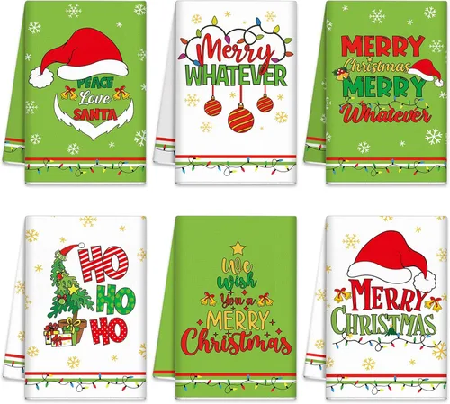 Vista 12 de FuWeave Toallas de Cocina Navideñas Beige Paños de Cocina con Árbol Navideño Toallas de Mano Decorativas Hello Winter Absorbentes Pelota de Guantes