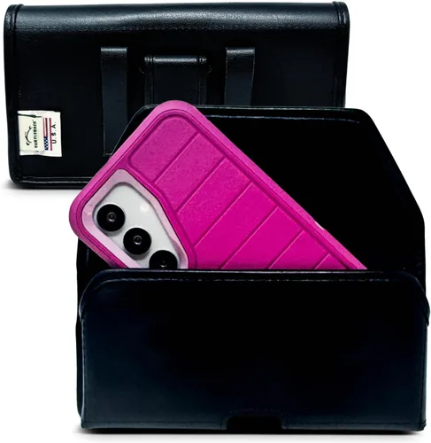 Vista 23 de Turtleback Funda diseñada para Galaxy S24 S23 S22 S21 S20 Funda de cuero negro con clip ejecutivo para cinturón, horizontal fabricada en Estados