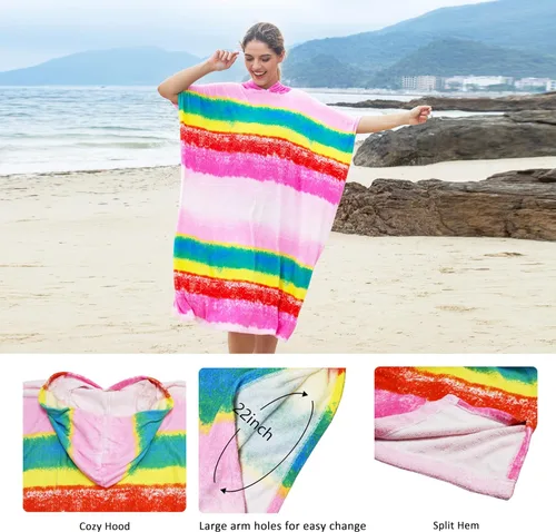 Vista 7 de Catalonia Poncho absorbente de surf para hombres y mujeres, poncho de cambio de toalla de secado rápido, poncho de toalla con capucha para adultos