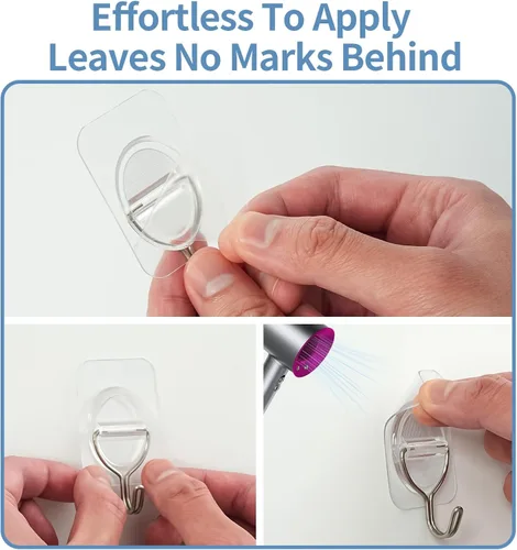 Vista 5 de Ganchos adhesivos de pared sin daños, ganchos adhesivos para colgar, paquete de 10 – acero inoxidable transparente de 11.0 lbs resistente