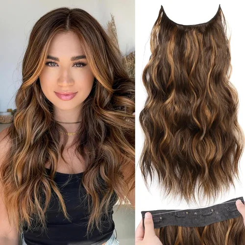 Vista 63 de KooKaStyle - Extensiones de cabello con hilo invisible, diadema transparente, ajustables, 4 clips fijadores, cabello largo y ondulado de 12