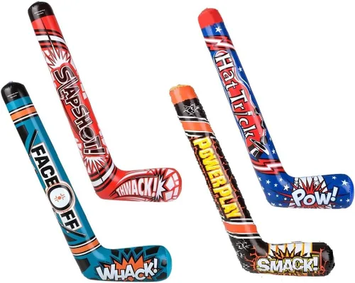Vista 2 de Palos de hockey inflables de 35 pulgadas (4 diseños) Splash it! Thwack! Hat Trick. Pow! Power Play Smack! Face Off! Whack! Colorido. Vinilo. Gran